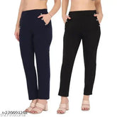 Navy blue poly blend party trousers for women and girls pack of 2